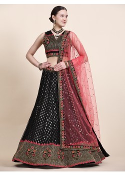 Red & Black  Premium Georgette,Net Lehenga 